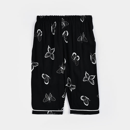 Infant Girls Viscose Night Suit-Butterfly - BLACK