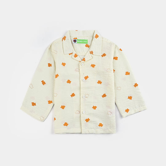Infant Boys Viscose Night Suit Teddy & Stars - Off.White