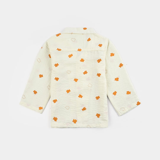 Infant Boys Viscose Night Suit Teddy & Stars - Off.White