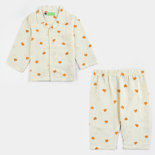 Infant Boys Viscose Night Suit Teddy & Stars - Off.White