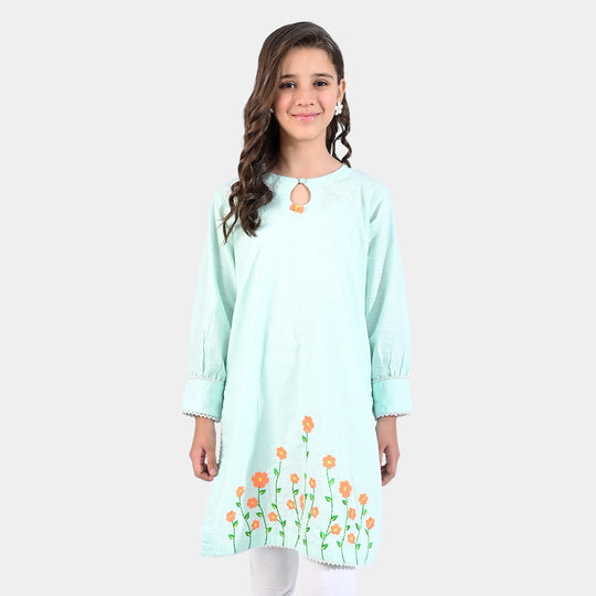 Girls Jacquard EMB Kurti Summer Vibes-SKY BLUE