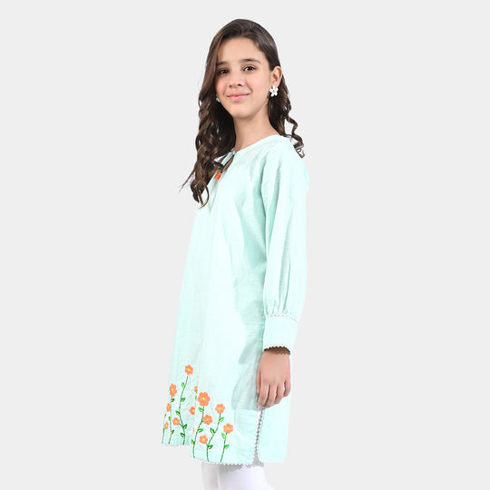 Girls Jacquard EMB Kurti Summer Vibes-SKY BLUE