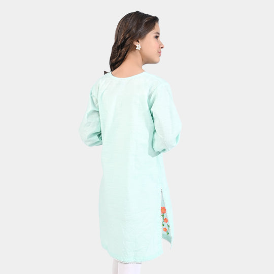 Girls Jacquard EMB Kurti Summer Vibes-SKY BLUE