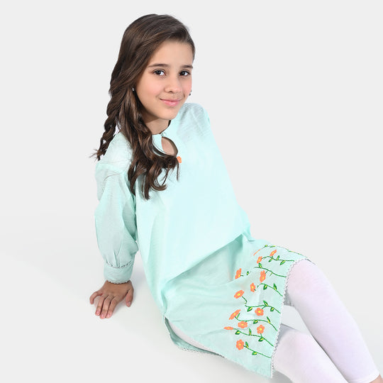 Girls Jacquard EMB Kurti Summer Vibes-SKY BLUE