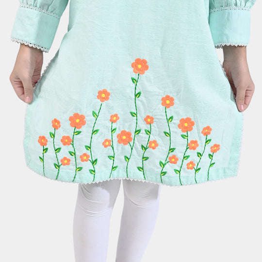 Girls Jacquard EMB Kurti Summer Vibes-SKY BLUE