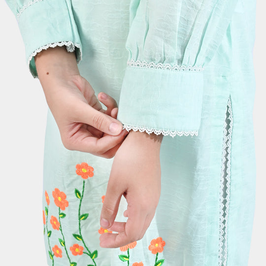 Girls Jacquard EMB Kurti Summer Vibes-SKY BLUE