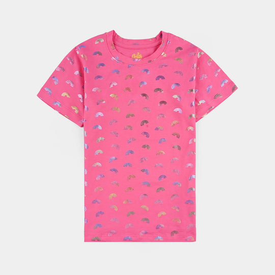 Girls Lycra Jersey T-Shirt H/S Rainbow-Pink
