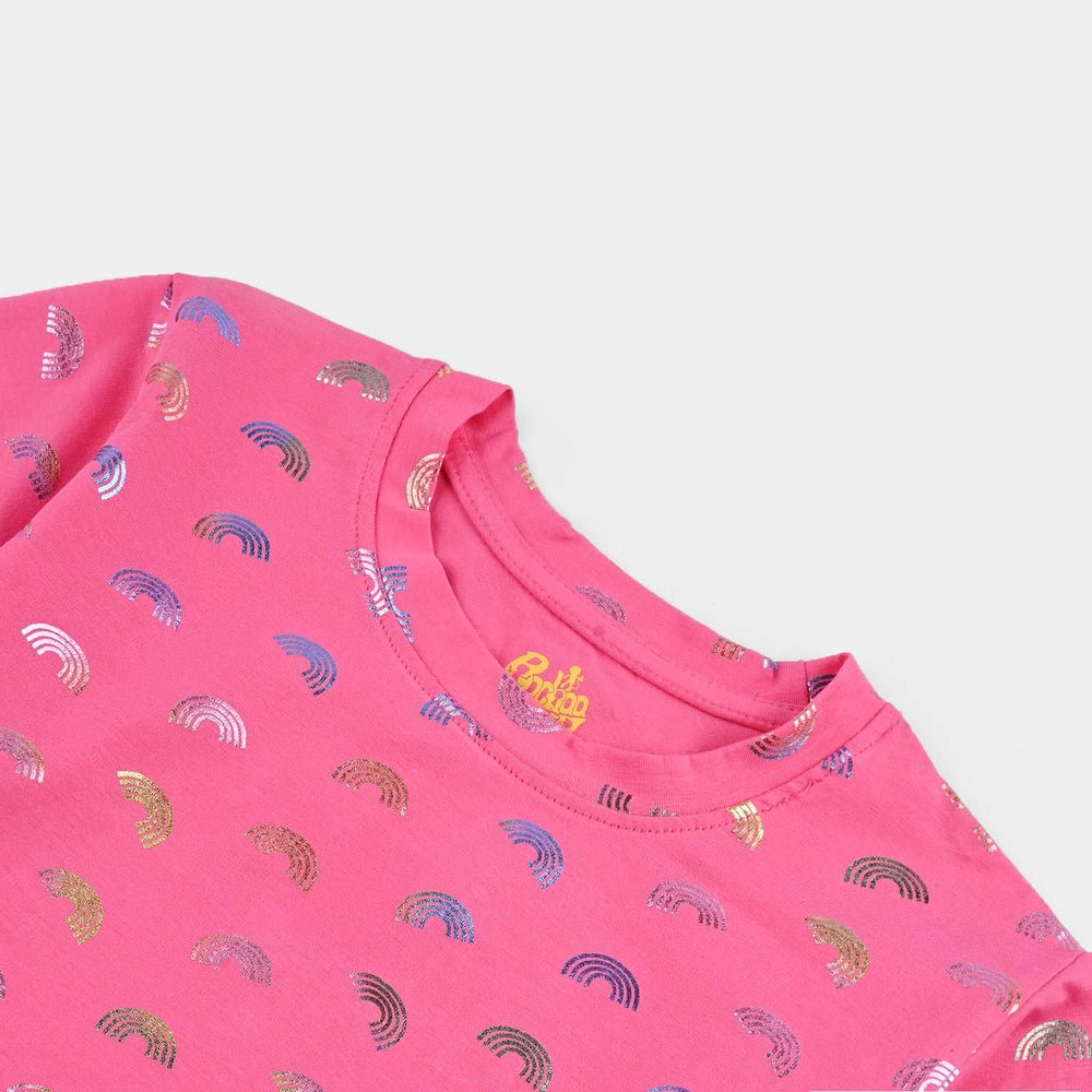 Girls Lycra Jersey T-Shirt H/S Rainbow-Pink