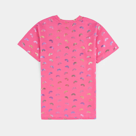 Girls Lycra Jersey T-Shirt H/S Rainbow-Pink