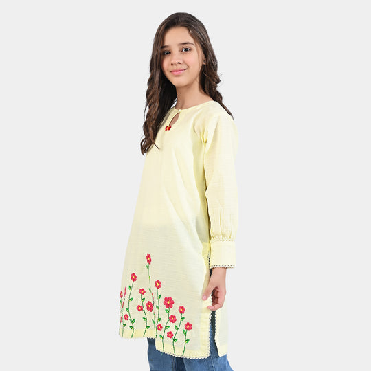 Girls Jacquard EMB Kurti Summer Vibes-Yellow