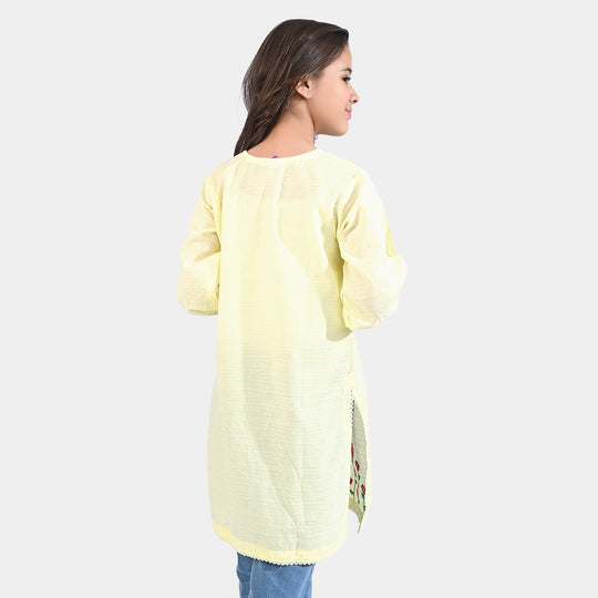 Girls Jacquard EMB Kurti Summer Vibes-Yellow