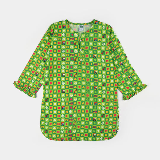 Girls Poly Net Printed 2Pcs Suit 14 August Ind-L.Green