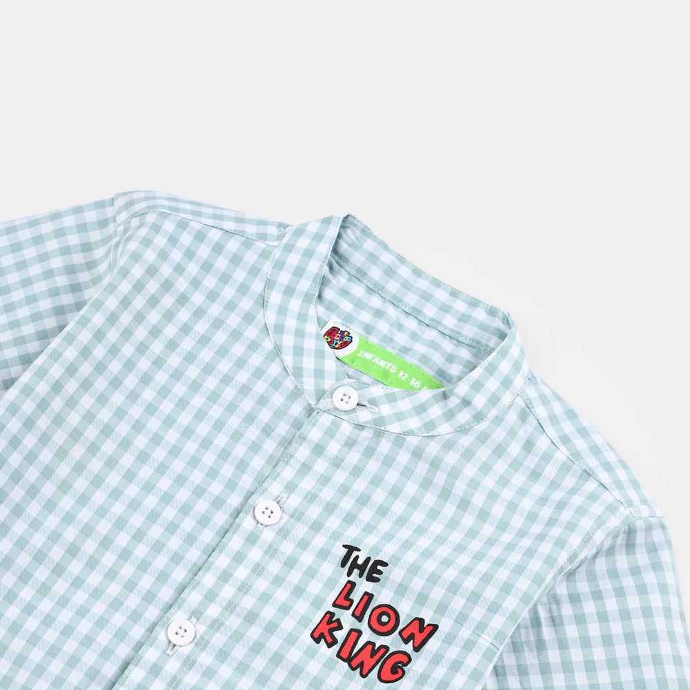 Infant Boys Yarn Dyed Shirt (Lion King 2)-L.Grey Check