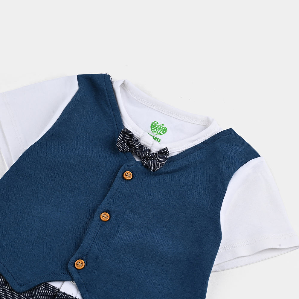 Infant Boys Cotton Interlock Romper NAVY BOW STYLE