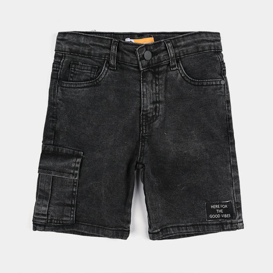 Boys Denim Stretch Short Good Vibes-CHARCOAL