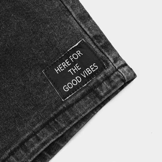 Boys Denim Stretch Short Good Vibes-CHARCOAL