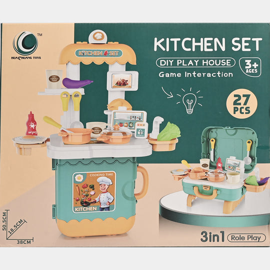 DIY 3-in-1 Portable Kitchen Set Play House Briefcase – 27 PCS