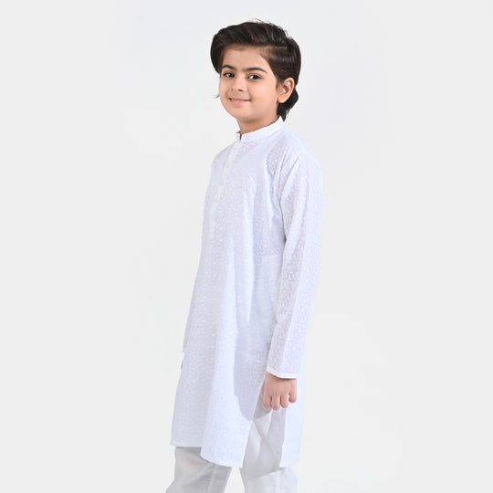 Boys Chicken Kari Basic Chicken Kurta-Bright White