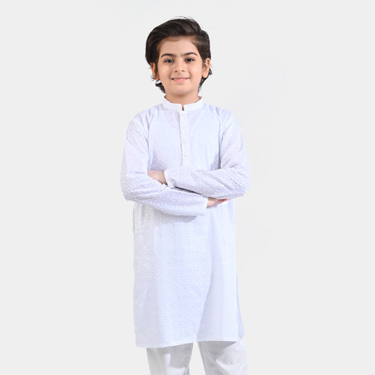 Boys Chicken Kari Basic Chicken Kurta-Bright White