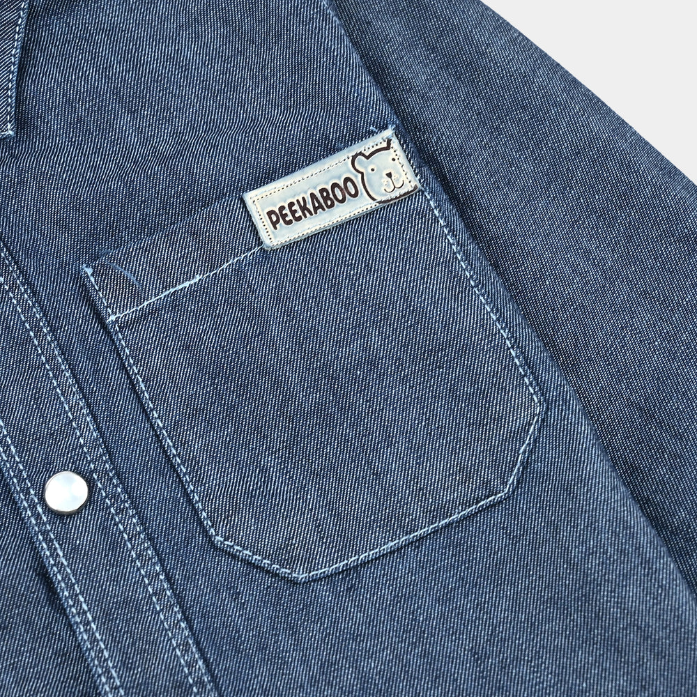 Infant Boys Denim rigid Shirt F/S Peekaboo-Mid Blue