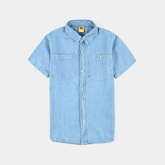 Boys Denim rigid Shirt H/S Happy Club-Ice Blue
