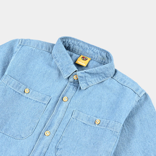 Boys Denim rigid Shirt H/S Happy Club-Ice Blue