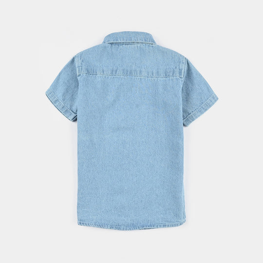 Boys Denim rigid Shirt H/S Happy Club-Ice Blue