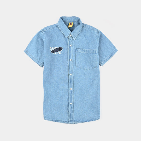 Boys Denim rigid Shirt H/S Skate-LT.Blue