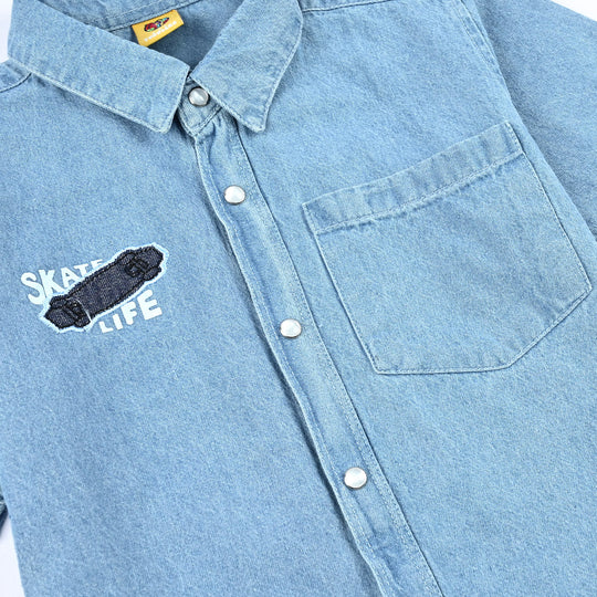 Boys Denim rigid Shirt H/S Skate-LT.Blue