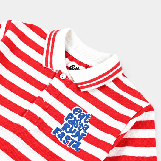 Boys Jumbo Pique Polo Eat Pasta-Striper
