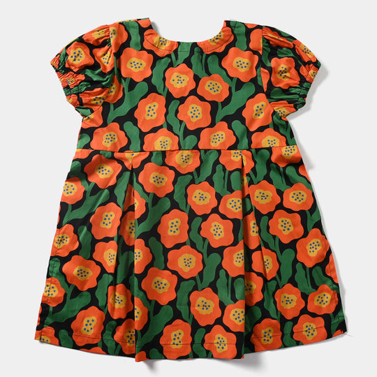 Girls Cotton Poplin Casual Frock-Multi