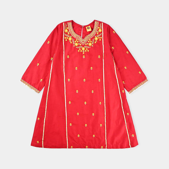 Girls Cotton Poplin Emb 2Pcs Limelight-MAROON