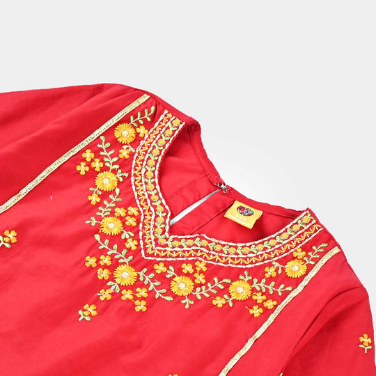 Girls Cotton Poplin Emb 2Pcs Limelight-MAROON