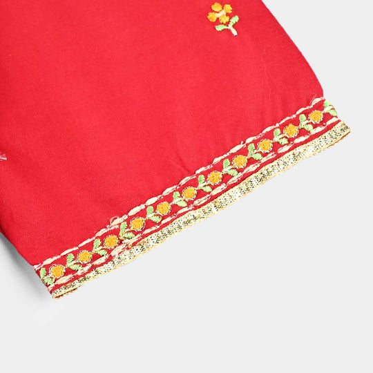 Girls Cotton Poplin Emb 2Pcs Limelight-MAROON