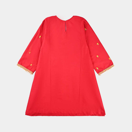 Girls Cotton Poplin Emb 2Pcs Limelight-MAROON
