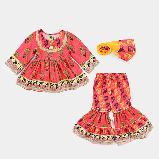 Infant Girls poly cambric 3 Pcs Raunaq-Multi