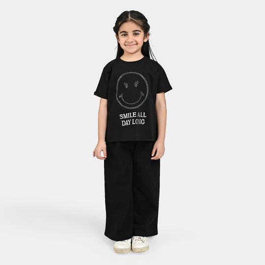Girls Jersey/Terry 2 Piece Suit Smile All Day-Jet Black