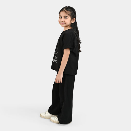 Girls Jersey/Terry 2 Piece Suit Smile All Day-Jet Black
