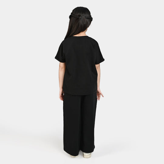 Girls Jersey/Terry 2 Piece Suit Smile All Day-Jet Black