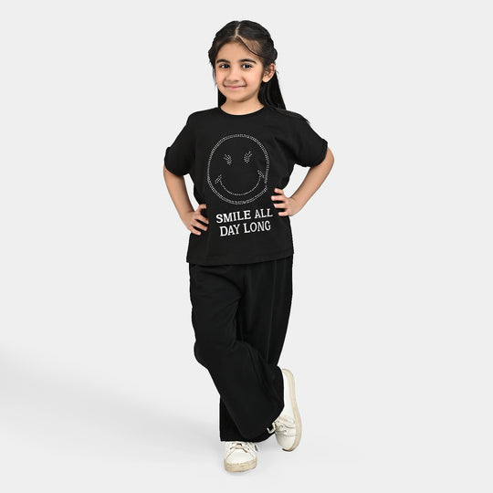 Girls Jersey/Terry 2 Piece Suit Smile All Day-Jet Black