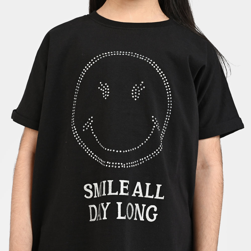 Girls Jersey/Terry 2 Piece Suit Smile All Day-Jet Black