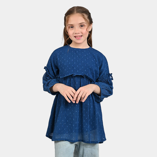 Girls Chiffon Casual Frock-Blue