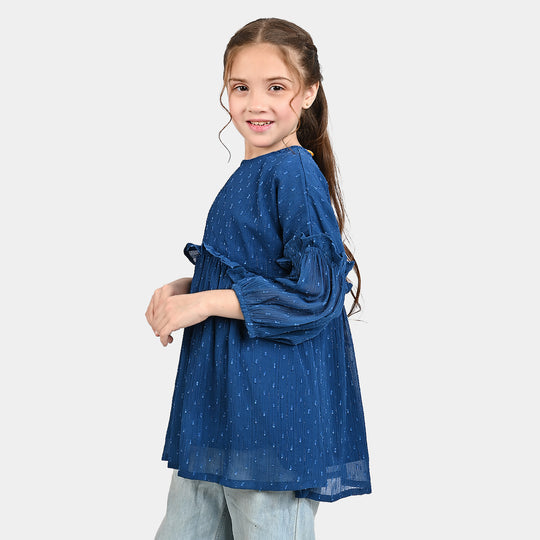 Girls Chiffon Casual Frock-Blue