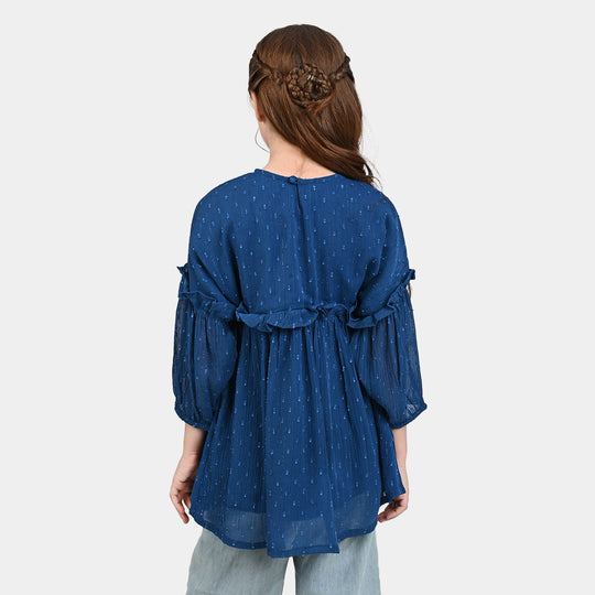 Girls Chiffon Casual Frock-Blue