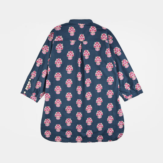 Girls Cotton Poplin Printed 2 Pcs-Blue