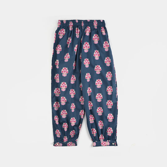 Girls Cotton Poplin Printed 2 Pcs-Blue