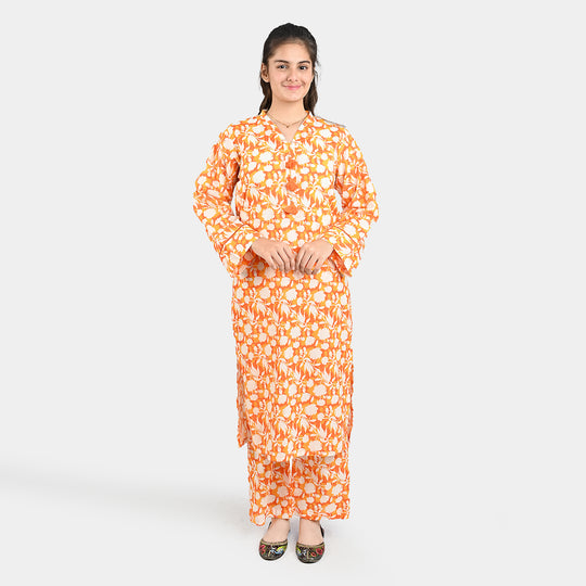 Teen Girls Cotton 2 PC Suit-Daisy-ORANGE