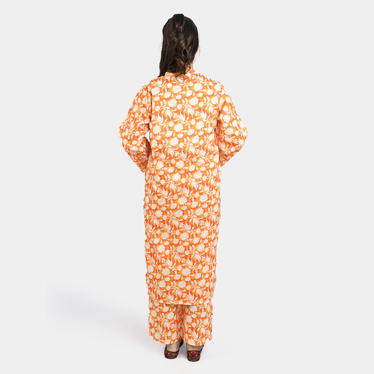 Teen Girls Cotton 2 PC Suit-Daisy-ORANGE