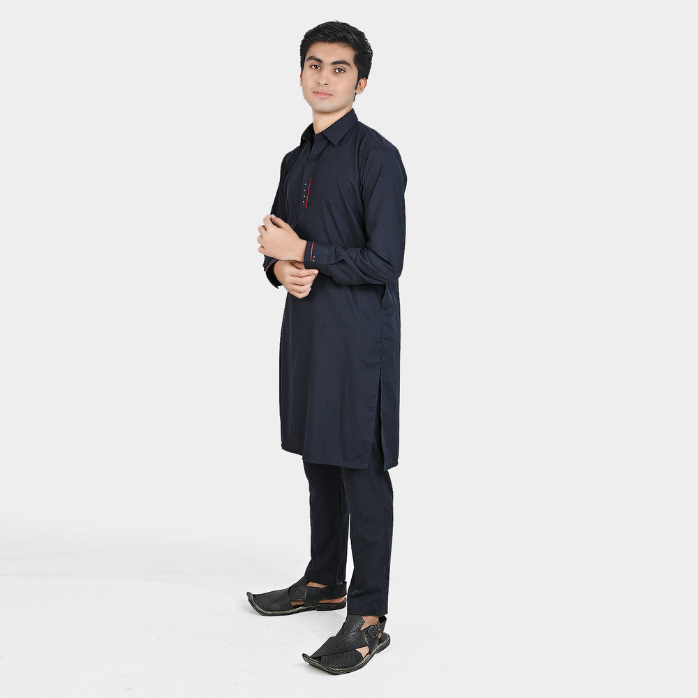 Teen Boys Poly Viscose Kurta Pajama-NAVY