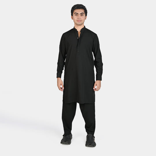 Teen Boys Poly Viscose Kurta Shalwar-BLACK